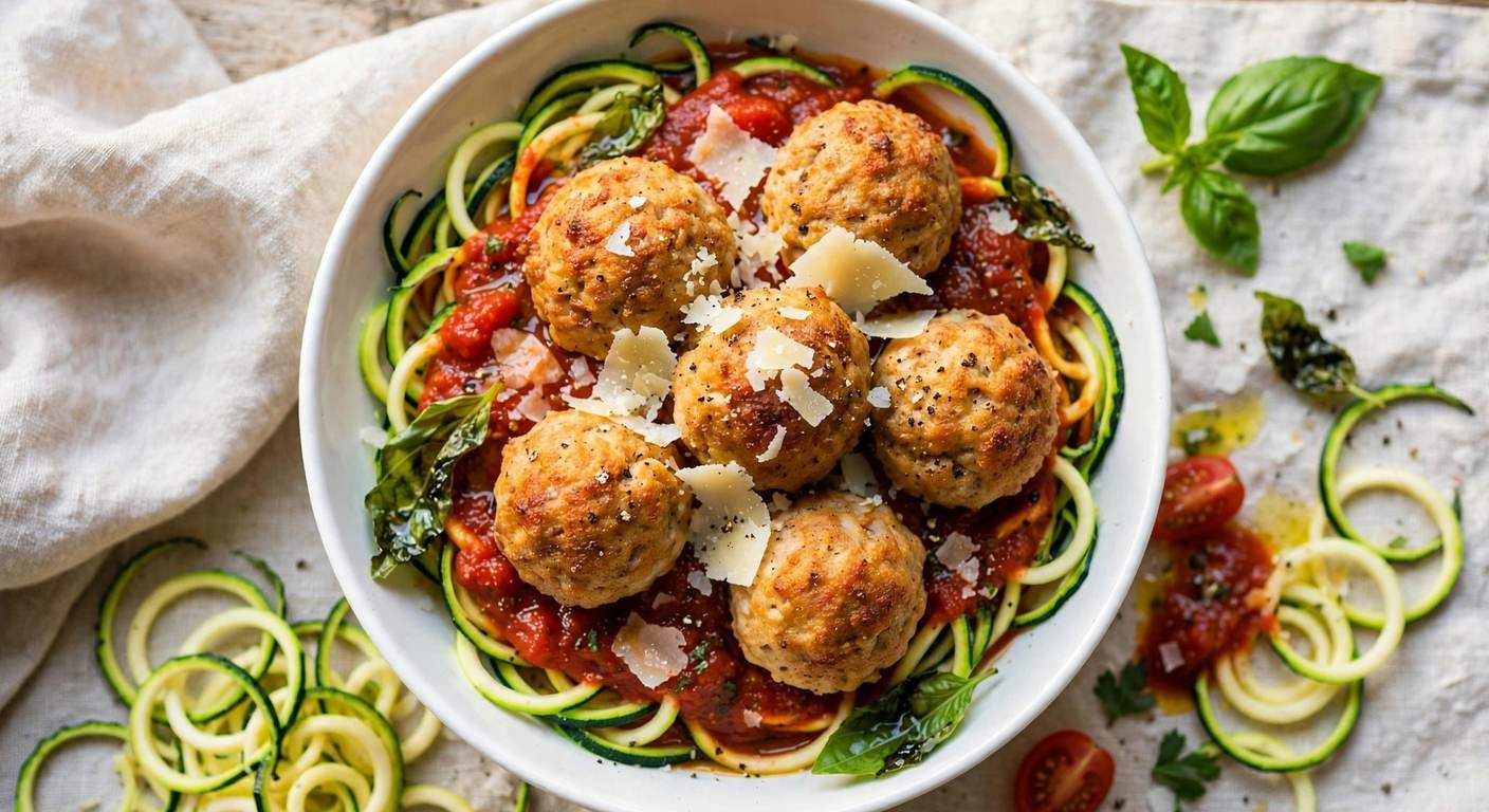 Baked Turkey Meatballs with Zucchini Noodles (Keto)