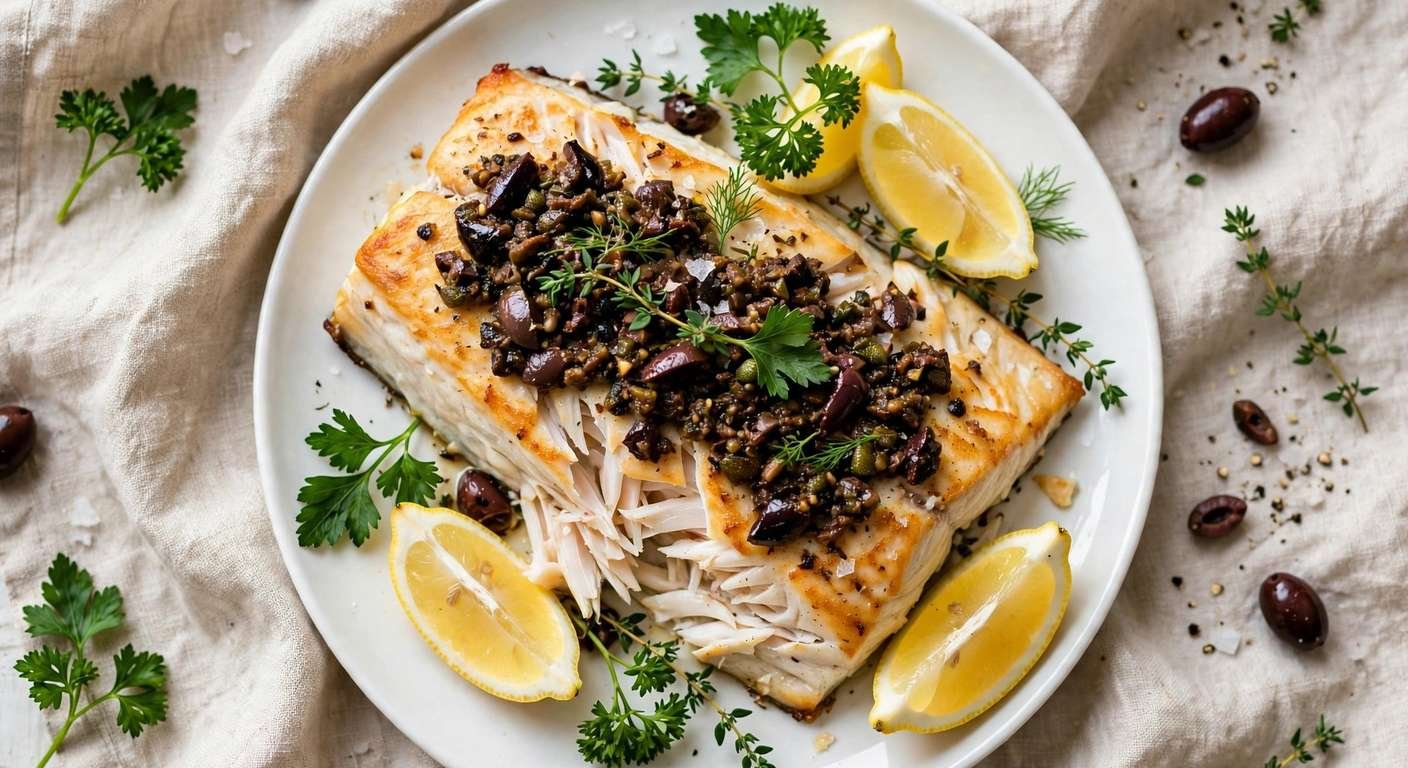 Baked Halibut with Olive Tapenade (Keto)